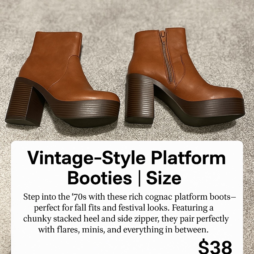 Vintage-Style Brown Platform Booties